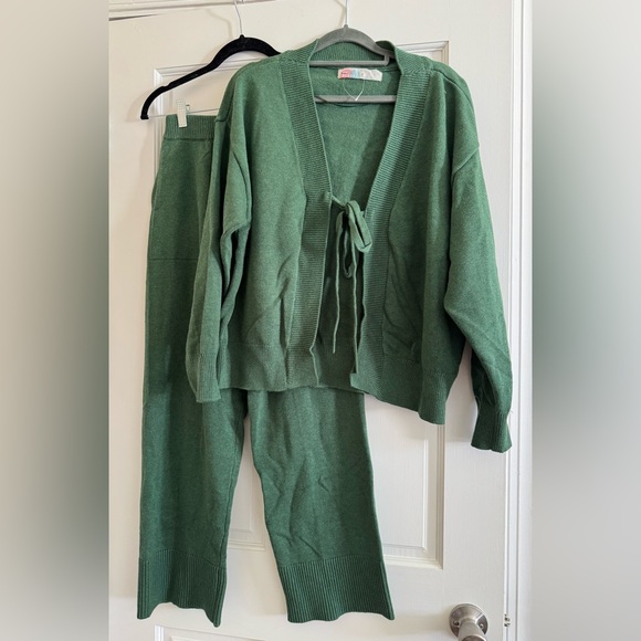 Free People Tops - Free People Green Knit Cardigan and Pants Set
